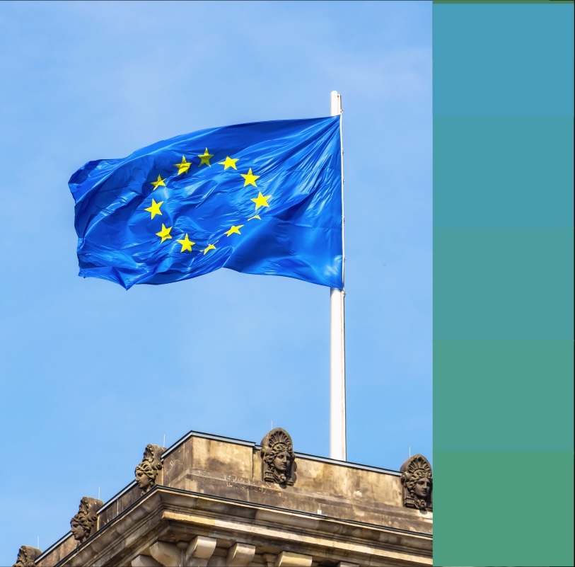 The EU flag on top of the Reichstag building in Berlin, Germany