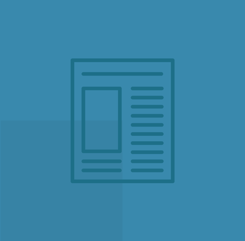Flat newspaper icon with a light blue geometric background